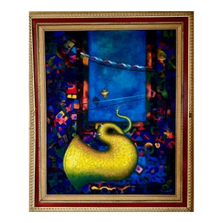 1990s Hector Olivares Cornucopia Milieu Surreal Colorful Painting For Sale