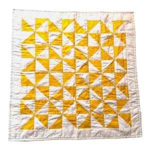 1950s American Patchwork Bowtie Quilt — Sunshine Yellow & White Cotton 35” Square