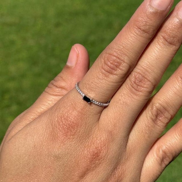 14k Gold Natural Baguette Blue Sapphire Diamond Stacking Thin Band Ring Size 5.5 For Sale In New York - Image 6 of 16