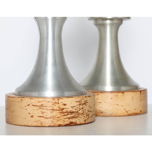 1950s Russel Wright Spun Aluminum, Maple and Crystal Ball Table Lamps - A Pair For Sale - Image 9 of 12