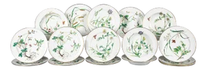 Set of 16 Minton Porcelain Dishes With Botanical Decoration, 19th Century