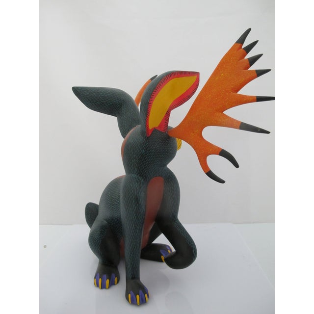 Alebrije Carved Wood Jackalope Rabbit Oaxaca Mexico Folk Art Figurine Sculpture For Sale - Image 10 of 17
