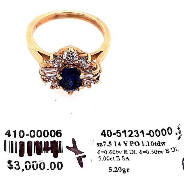 14 Karat Yellow Gold Sapphire Solitaire Ring With Diamond Accents For Sale - Image 4 of 11