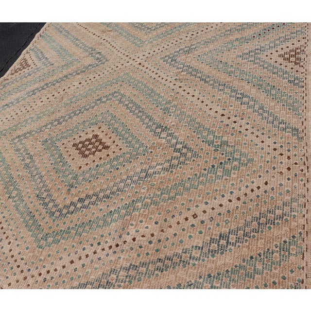 Mid 20th Century Diamond Design Vintage Turkish Embroidered Kilim in Tan, Cream, and Light Green For Sale - Image 5 of 13