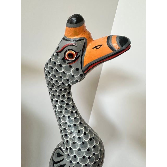 Large Pair of Early 20th Century Hand Carved and Painted Wooden Goose Sculptures For Sale - Image 4 of 12