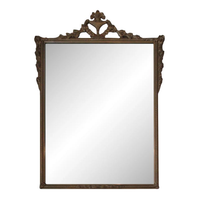 Vintage Mid 20th Century Gold Mirror With Floral Detail For Sale