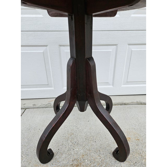 Primitive Round Wooden Pedestal Pub Table For Sale - Image 4 of 18