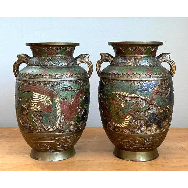 Vintage Asian Cloisonné Urns - A Pair For Sale In West Palm - Image 6 of 12