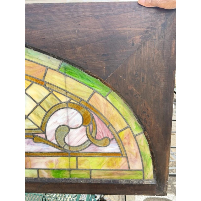 Antique Art Nouveau Colored Stained Glass Fruit 27 X 75 Arched Transom Window, B For Sale - Image 14 of 18