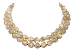 Vintage Signed Hattie Carnegie 2-Strand Tan/Clear Glass Beaded Necklace
