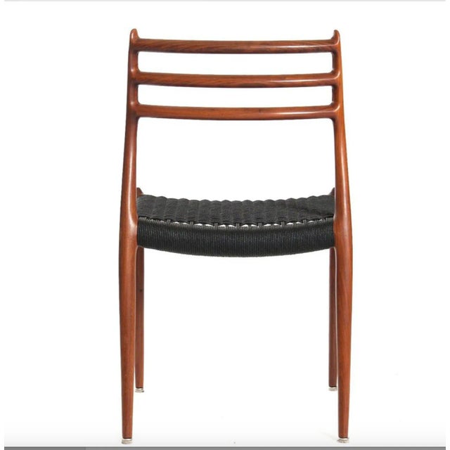 Mid-Century Modern Model 78 Dining Chairs in Teak with Black Paper Cord Seats by Niels Otto (N. O.) Møller for J. L. Møllers, Denmark, 1960s, Set of 4 For Sale - Image 3 of 12