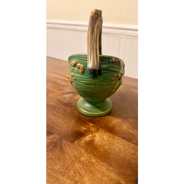 Roseville Bushberry Green Art Pottery Basket For Sale - Image 10 of 12
