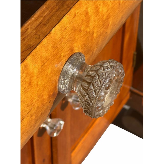 Antique Sheraton Cherry & Bird's Eye Maple Cupboard With Exceptional Glass Knobs For Sale In Boston - Image 6 of 12