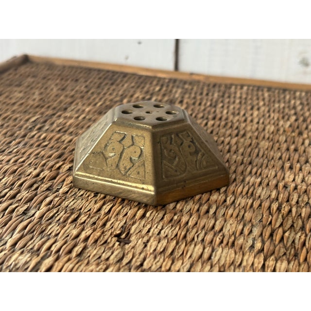 Vintage brass flower frog or incense holder! This lovely, heavy solid brass piece could serve multiple purposes. Stick...