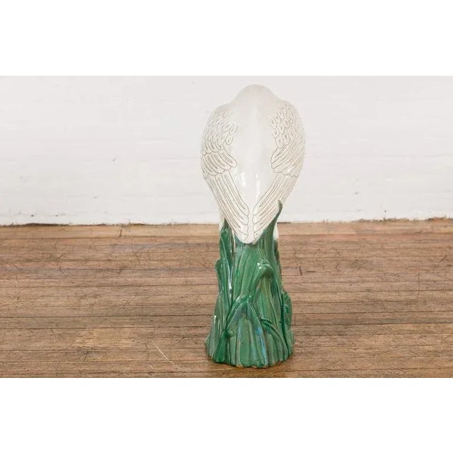 White Vintage Lifesize Chinese White & Cream Glazed Ceramic Heron Bird Sculpture For Sale - Image 8 of 13