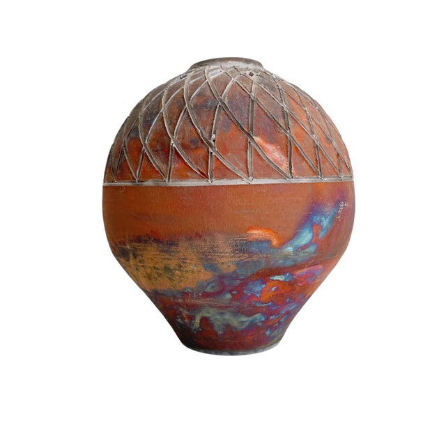 VTG Steve Ernt Raku Studio Art Pottery Signed Metallic Glaze 7" For Sale - Image 4 of 10