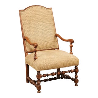 French Louis XIII Style 19th Century Walnut Armchair with Turned Base For Sale