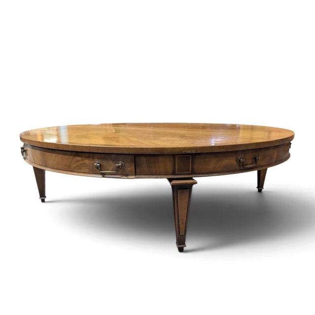 Circa 1957 Heritage Round Mahogany Coffee Table With Drawer For Sale - Image 4 of 18