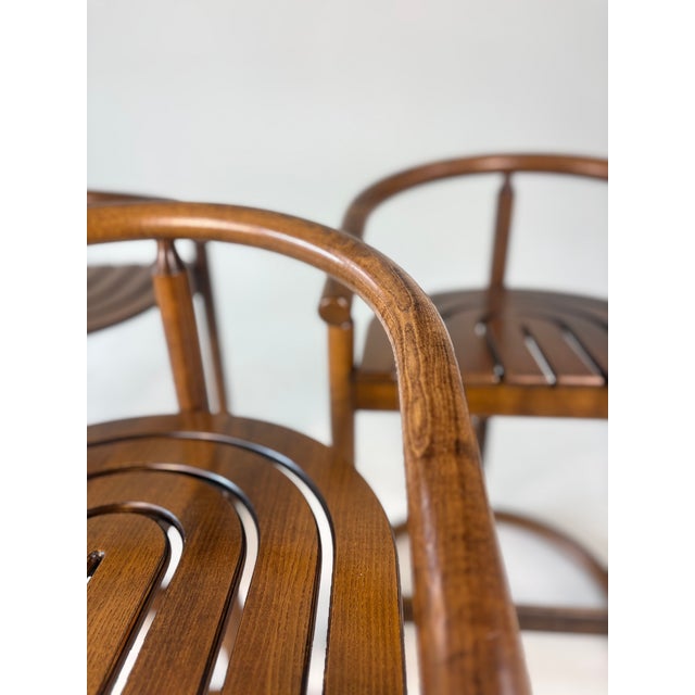 Wood 1980s Postmodern Allmilmö Bentwood & Slatted Wood Counter Stools - Set of 4 For Sale - Image 7 of 11