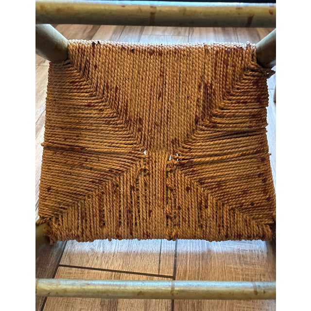 Brown Vintage Primitive Farmhouse Table & Rush Seat Chair Set | Dining or Desk For Sale - Image 8 of 12