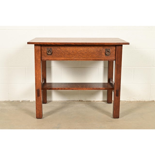 Mission Lifetime Furniture Antique Mission Oak Arts & Crafts Desk or Library Table, Circa 1910 For Sale - Image 3 of 17
