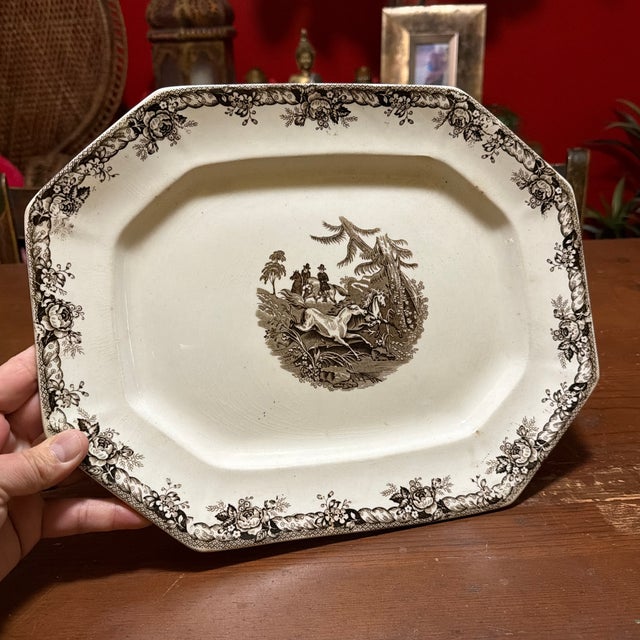 Antique Staffordshire Brown Transferware Oval Platter, Wild Horse Hunt Scene, Circa 1860s For Sale - Image 10 of 12