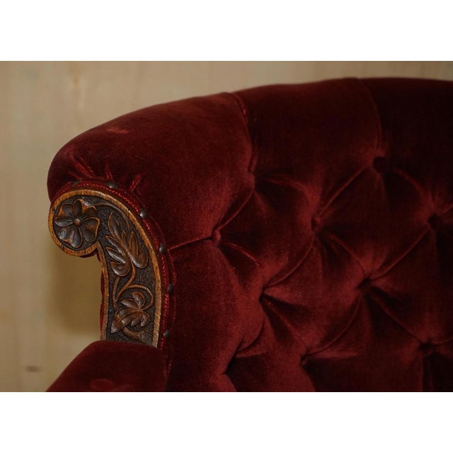 Early 19th Century Regency Lions Head Carved Oak Armchair with Oxblood Velour Upholstery, 1810s For Sale - Image 5 of 17