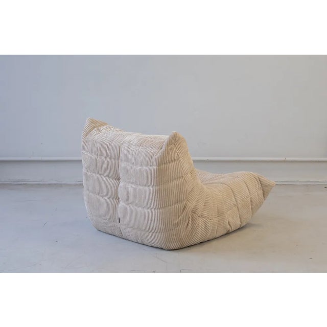 Beige Corduroy Togo Lounge Chair by Michel Ducaroy for Ligne Roset For Sale - Image 3 of 9
