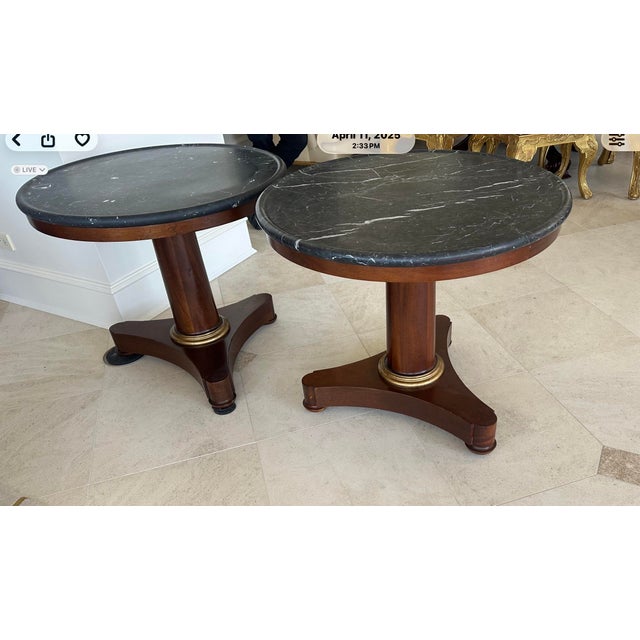 Traditional Baker Black Marble and Wood Side Tables For Sale - Image 3 of 6
