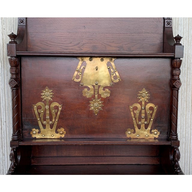 Arts & Crafts Oak Sideboard With Dry Bar Top and Cupboard in Oak, Bronze & Brass For Sale In Miami - Image 6 of 13
