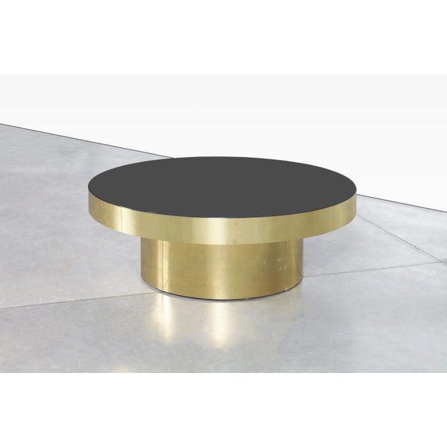 1980s 1980s Vintage Round Brass and Smoked Glass Coffee Table For Sale - Image 5 of 8