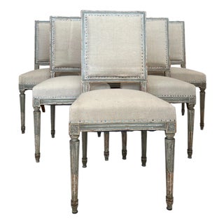 19c Century French Antique Set of 6 Louis XVI Dining Chairs For Sale