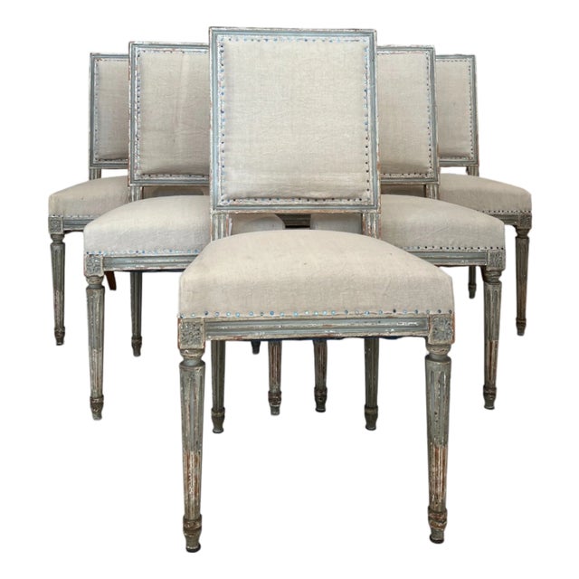19c Century French Antique Set of 6 Louis XVI Dining Chairs For Sale