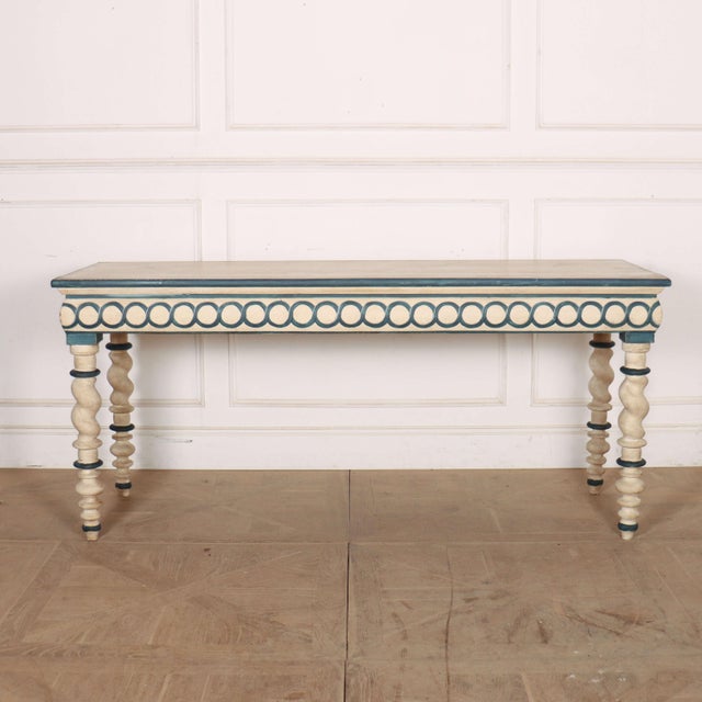 Good 19th century Dutch painted console table with later decoration and a faux marble top. 1840. This piece is designed in...