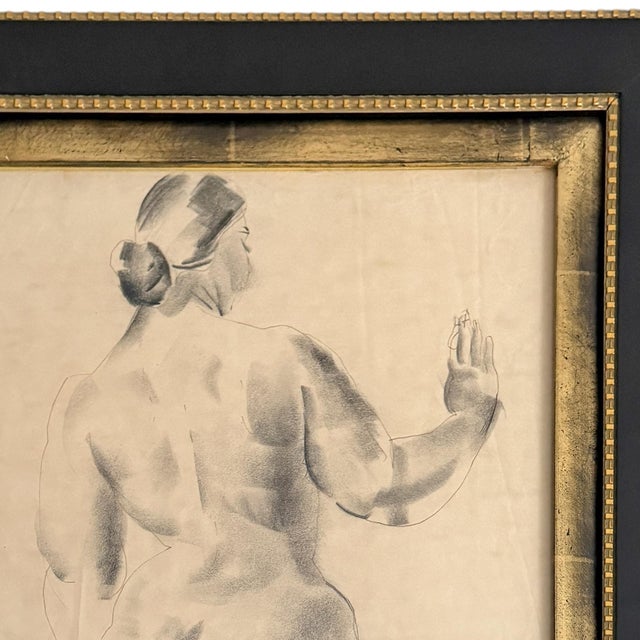 Early 20th Century Pair of Framed Charcoal Figure Drawings For Sale - Image 5 of 14