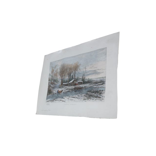 Victorian Antique Hendrik Dirk Kruseman Van Elten Winter Evening Snowy Landscape Etching For Sale - Image 3 of 13