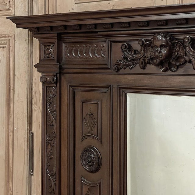 Antique Italian Renaissance Revival Walnut Mantel Mirror For Sale - Image 12 of 17