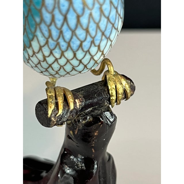 Colorful Cloisonné Bird on Branch – Vintage Chinese Enamel Art – Mid-Century Decor For Sale In New York - Image 6 of 8