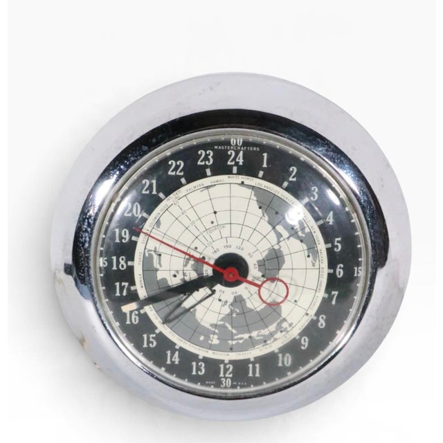 Black Mid Century Wall Clock by Mastercrafters Clock and Radio Company Showing Map of Globe C. 1960's For Sale - Image 8 of 8