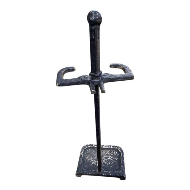 Antique 1900s Arts & Crafts Wrought Iron Fireplace Tool Set Poker Shovel Tongs Stand For Sale - Image 13 of 18