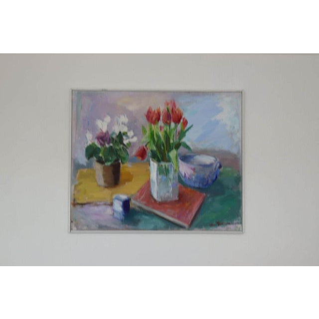 Ove Månsson, Still Life with Tulips, 1950s, Oil on Canvas, Framed For Sale - Image 7 of 18