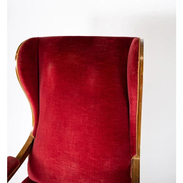 Red Velvet and Mahogany Armchair by Frits Henningsen For Sale - Image 4 of 10