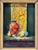 Original oil painting depicting a classical still life arrangement with a red ceramic vase, pears, and a lidded vessel,...