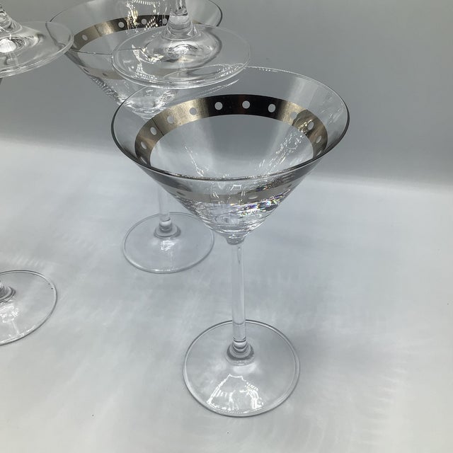 1970s Platinum Dot Banded Martini Glasses by the Cellar of New York - Set of 5 For Sale - Image 10 of 12