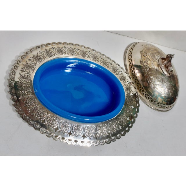 Mid 19th Century SilverPlate Butter Dish W. Blue Oplaine Liner Circa 1850s For Sale - Image 5 of 9