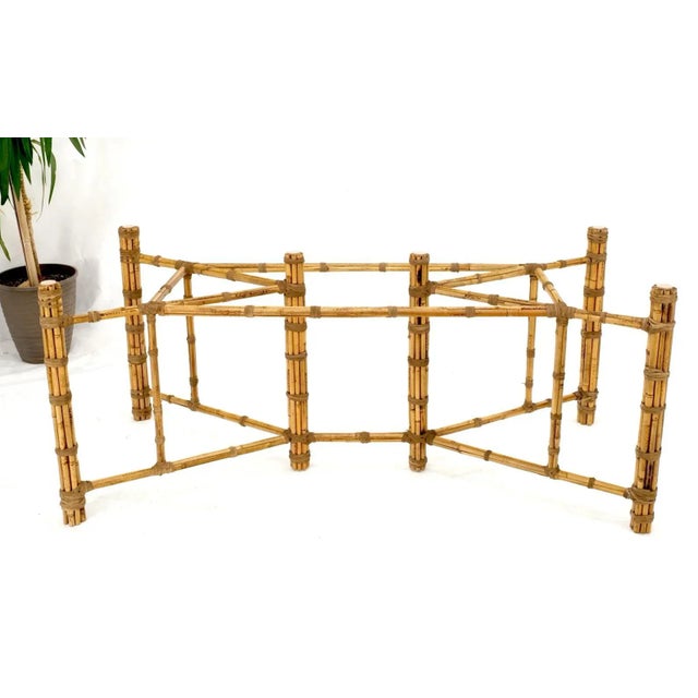 Large Glass Top Bamboo & Leather Straps Frame Dining Conference Table by McGuire For Sale - Image 11 of 13