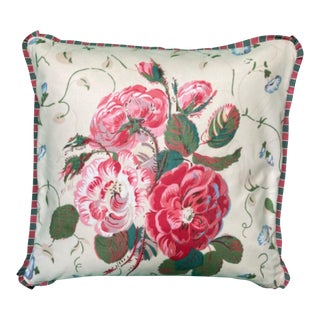 Colefax & Fowler Chintz Roses and Pansies With Leopard Spots Square Throw Pillow For Sale