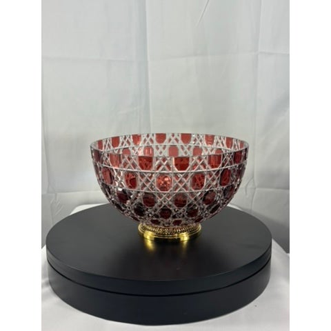 Faberge Court Collection Ruby Red Overlay Crystal Bowl, Presentation Box and Certificate of Authentication For Sale - Image 4 of 9