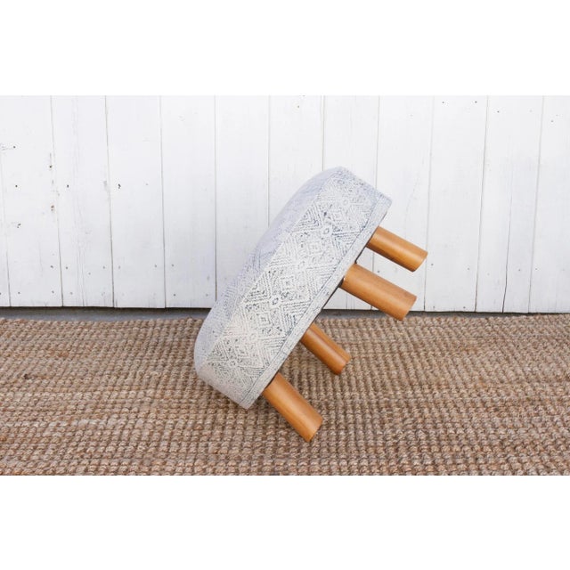 White & Blue Tribal Dhurrie Ottoman Stool For Sale In Los Angeles - Image 6 of 7