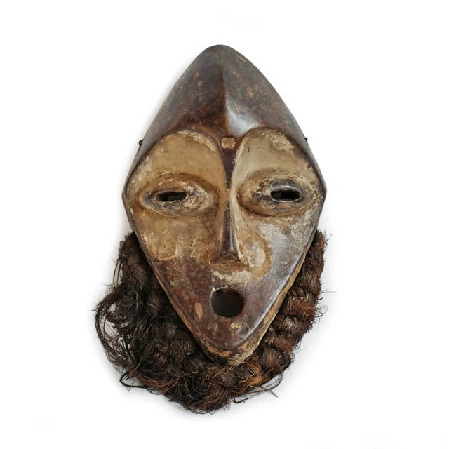 Vintage Wood & Raffia Lega Mask For Sale - Image 4 of 4